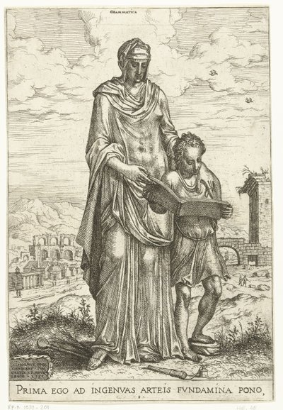Nyelvtan (cím az objektumon) Liberal Arts és Minerva, Apollo és Industria (sorozat címe) alkotó: Hieronymus Cock