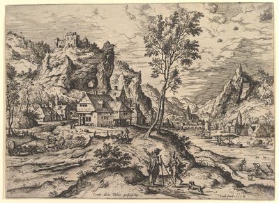 Tóbit a Bibliai és mitológiai jelenetekkel tarkított tájakból, 1558. alkotó: Hieronymus Cock