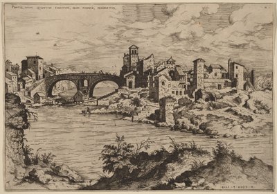 Kilátás a Ponte Quattro Capi hídra és a Tiber-szigetre alkotó: Hieronymus Cock