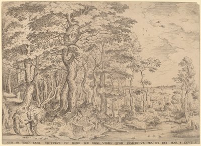 Táj Krisztus megkísértésével alkotó: Hieronymus Cock after Pieter Bruegel the Elder