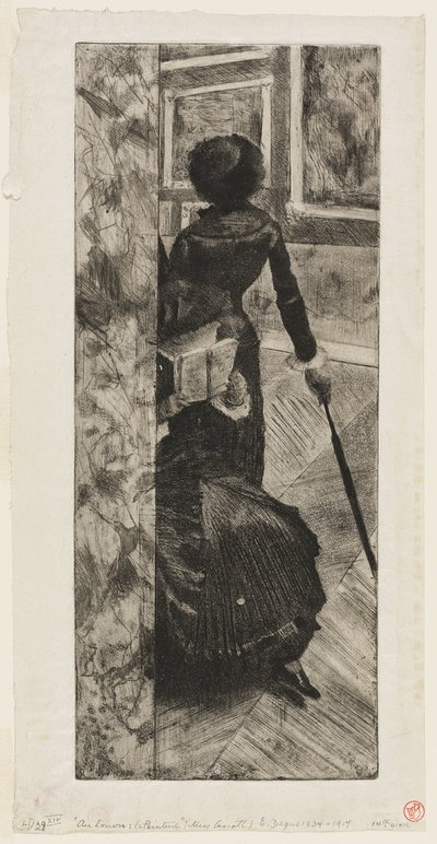 Mary Cassatt a Louvre festményeiből álló galériában alkotó: Hilaire Germain Edgar Degas
