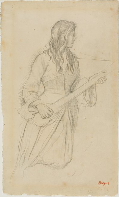 Mandolinon játszó fiatal nő, tanulmány Mlle. Fiocre portréjához a "La Source" balettben alkotó: Hilaire Germain Edgar Degas