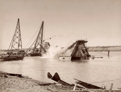 Egy csatornába helyezett kotrógép robbantása. alkotó: Hippolyte Arnoux