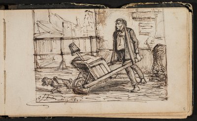 Talicskás férfi kiskutyával (egy vázlatfüzet lapja) alkotó: Hippolyte Boulenger