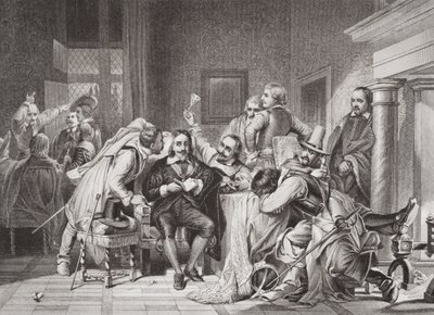 I. Károly (1600-49) az őrszobában, akit Oliver Cromwell katonái megsértettek, „Az angol és skót történelem illusztrációi” I. kötetből alkotó: Hippolyte Delaroche