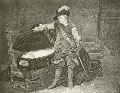 Oliver Cromwell I. Károly király holttestét nézi (mélynyomás) alkotó: Hippolyte Delaroche