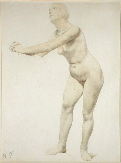 Akt (ceruza és akvarell papíron) alkotó: Hippolyte Flandrin