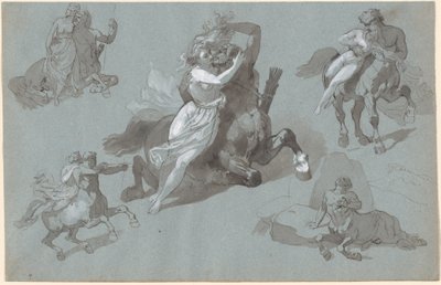 Nessus és Dejanira négy pózban, és a haldokló Nessus alkotó: Hippolyte Lalaisse