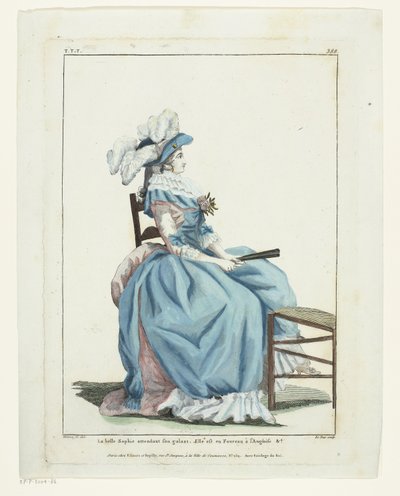 Francia Divatok és Jelmezek Galériája 1787, TTT.388: A gyönyörű Sophie vár... alkotó: Hippolyte Le Bas