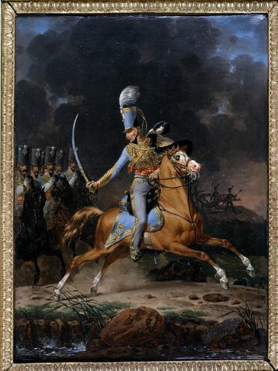 de Hussard ezredes 1815-1816 körül. Lecomte 1816-os festménye. „A tegnap katonái” gyűjtemény. Párizs alkotó: Hippolyte Lecomte