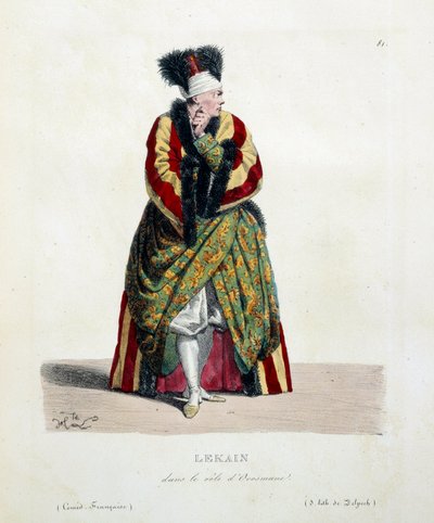 Henri Louis Cain francia színész Lekaint vagy Le Kaint (1729-1778) hívta Orosmane szerepében Voltaire Zaire (1694-1746) című drámájában a francia vígjátékban. Hippolyte Lecomte litográfiája (1781-1857) 19. századi magángyűjtemény alkotó: Hippolyte Lecomte