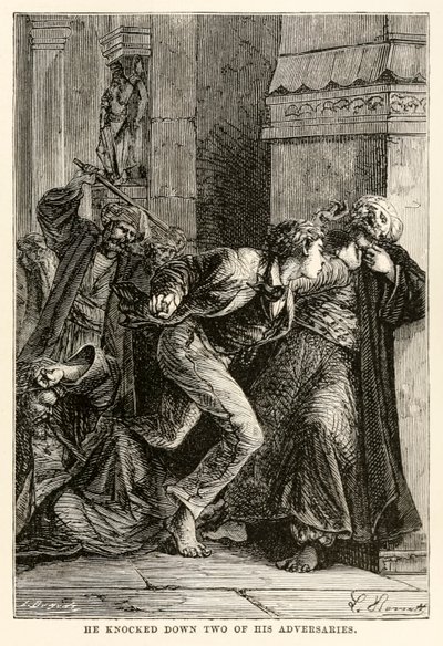 Leütötte két ellenfelét, Jules Verne (1828-1905) A világ nyolcvan nap alatt című művéből, Louis Dumont (sz. 1822) metszetéből, 1873. alkotó: Hippolyte Leon Benett