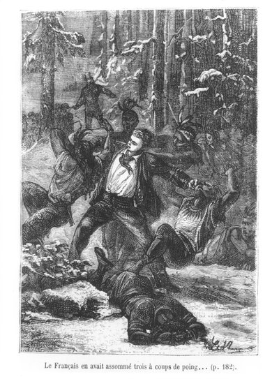 A francia hármat le tudott lapítani egy ütéssel, illusztrációja a Nyolcvan nap alatt a világ körül című filmből, Jules Verne (1828-1905), metszett Henri Theophile Hildibrand (1824-97) 1873 (metszet) alkotó: Hippolyte Leon Benett