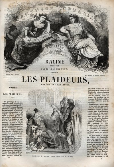 Les Plaideurs (1668) vígjáték három felvonásban – metszet „Jean Racine műveibe” Pauquet illusztrálásával és Emile de La Bedolliere megjegyzésével – 1851 alkotó: Hippolyte Louis Pauquet