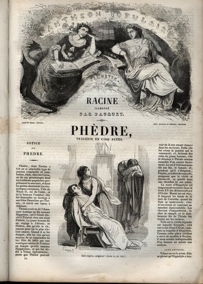 Phedre, Jean Racine (1639-1699 – metszet a „Jean Racine művei” című könyvbe, Pauquet illusztrálta és Emile de La Bedolliere megjegyzése – 1851) alkotó: Hippolyte Louis Pauquet