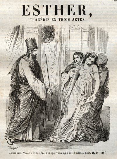 Jelenet Estherből, Jean Racine (1639–1699) tragédiája – metszet „Jean Racine művei”-be, Pauquet illusztrálta és Emile de La Bedolliere megjegyzése – 1851 alkotó: Hippolyte Louis Pauquet