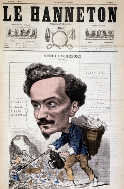 Henri Rochefort (1831-1913) francia újságíró, író és politikus rajzfilmje. Le Hannetonban, június 4-én alkotó: Hippolyte Mailly
