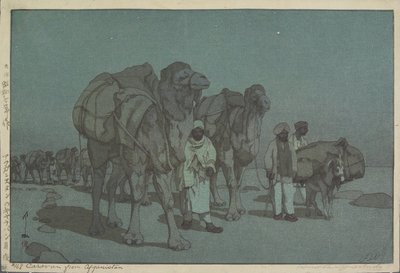 Karaván Afganisztánból egy holdfényes éjszakán alkotó: Hiroshi Yoshida