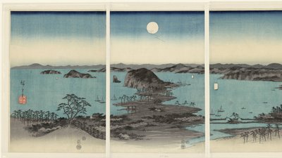 Esti panoráma Kanazawa nyolc nézetéről Musashi tartományban Buyo Kanazawa hassho yakei (cím a tárgyon) Hó, hold és virágok (sorozat címe) Setsugekka (sorozat címe) alkotó: Hiroshige (I) , Utagawa