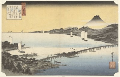 Esti ragyogás Setában Seta no sekisho (cím a tárgyon) Omi tartomány nyolc nézete (sorozat címe) Omi hakkei (sorozat címe az objektumon) alkotó: Hiroshige (I) , Utagawa