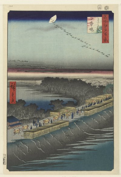 Kilátás a Nihondyra a Yoshiwara mellett Yoshiwara Nihonzutsumi (cím a tárgyon) Száz híres arc az Edo-n (sorozat címe) Meisho Edo hyakkei (sorozat címe az objektumon) alkotó: Hiroshige (I) , Utagawa