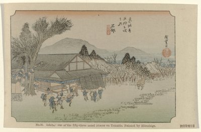 Ishibe No. 52. Ishibe: az ötvenhárom jegyzett hely egyike Tokaidón, Hiroshige festette (cím a tárgyon) De Tôkaidô van Hiroshige (sorozat címe) Hiroshige no fude Tôkaidô (sorozat címe az objektumon) alkotó: Hiroshige (I) , Utagawa