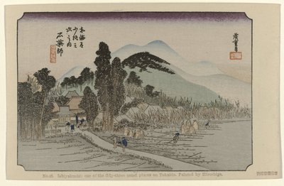 Ishiyakushi No. 45. Ishiyakushi: az ötvenhárom jegyzett hely egyike Tokaidón, Hiroshige festette (cím a tárgyon) De Tôkaidô van Hiroshige (sorozat címe) Hiroshige no fude Tôkaidô (sorozat címe az objektumon) alkotó: Hiroshige (I) , Utagawa
