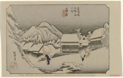 Kambara No. 16. Kambara: egyike az ötvenhárom jegyzett helynek Tokaidón, Hiroshige festette De Tôkaidô van Hiroshige (sorozat címe) Hiroshige no fude Tôkaidô (sorozat címe az objektumon) alkotó: Hiroshige (I) , Utagawa