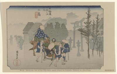 Mishima No. 12. Mishima: egyike az ötvenhárom jegyzett helynek Tokaidón. Hiroshige festette De Tôkaidô van Hiroshige (sorozat címe) Hiroshige no fude Tôkaidô (sorozat címe az objektumon) alkotó: Hiroshige (I) , Utagawa