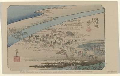 Shimada No. 24. Shimada: az ötvenhárom jegyzett hely egyike Tokaidón, Hiroshige festette (cím a tárgyon) De Tôkaidô van Hiroshige (sorozat címe) Hiroshige no fude Tôkaidô (sorozat címe az objektumon) alkotó: Hiroshige (I) , Utagawa