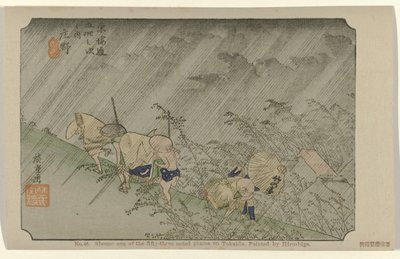 Shono No. 46. Shono: az ötvenhárom jegyzett hely egyike Tokaidón, Hiroshige festette (cím a tárgyon) De Tôkaidô van Hiroshige (sorozat címe) Hiroshige no fude Tôkaidô (sorozat címe az objektumon) alkotó: Hiroshige (I) , Utagawa