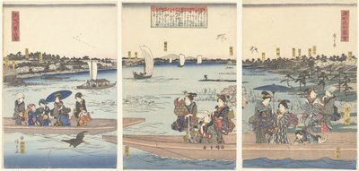 Kompok a Sumida folyón Sumidagawa watashi no zu (cím a tárgyon) A keleti főváros híres kilátásai (sorozat címe) Toto meisho zue (sorozat címe az objektumon) alkotó: Hiroshige (I) , Utagawa