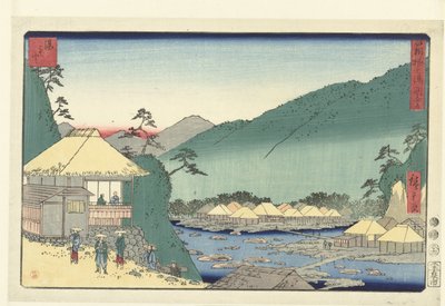 Yumoto (cím az objektumon) The Seven Hot Springs in Hakone (sorozat címe) Hakone Shichito zue (sorozat címe az objektumon) alkotó: Hiroshige (I) , Utagawa