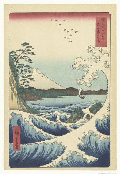 Tengeri táj Satta-ban, Suruga tartományban Suruga Satta no kaijo (cím a tárgyon) 36 kilátás a Fuji-hegyről (sorozat címe) Fuji sanjurokkei (sorozat címe az objektumon) alkotó: Hiroshige (I) , Utagawa