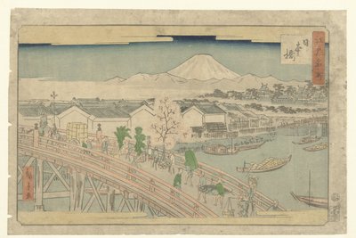 Nihonbashi (cím az objektumon) Híres helyek Edóban (sorozat címe) Edo meisho (sorozat címe az objektumon) alkotó: Hiroshige (II) , Utagawa
