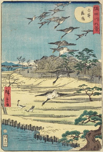 Hazatérő ludak Shirahige-nél, 1861 novembere alkotó: Hiroshige II