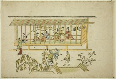 Kurtézánok háza, a "Yoshiwara megjelenése (Yoshiwara no tei)" sorozatból alkotó: Hishikawa Moronobu
