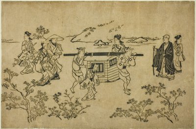 Egy elhaladó palánk, a "Virágnézés jelenetei Uenóban (Ueno hanami no tei)" című sorozatból alkotó: Hishikawa Moronobu