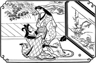 A képernyő mögött, 1680-as évek. alkotó: Hishikawa Moronobu