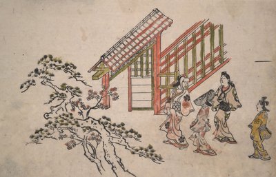 Az új Josivara-kapu közelében alkotó: Hishikawa Moronobu