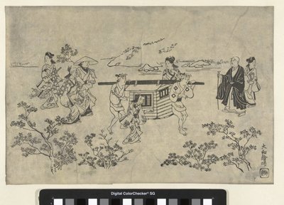 Utazó társaság Ueno képe (másolat) alkotó: Hishikawa Moronobu