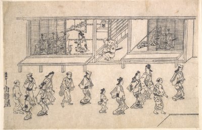 Utca jelenet Josivarában alkotó: Hishikawa Moronobu