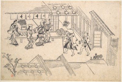 Ageya-machi bejárata, a „Jelenetek Josivarában (Yoshiwara no tei)” sorozatból alkotó: Hishikawa Moronobu