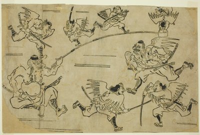 A tengu király tanítványait edzi alkotó: Hishikawa Moronobu
