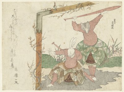 Egy festmény egy nyulat és egy borzról alkotó: Hishikawa Sori