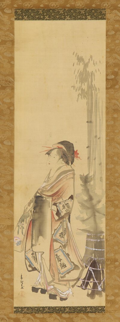 Battledore-t és tollaslabdát játszó lány, 1615-1868. alkotó: Hishikawa Sori