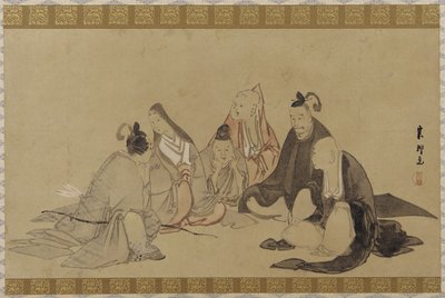 A hat halhatatlan költő, Edo-korszak (tinta és színes papíron) alkotó: Hishikawa Sori