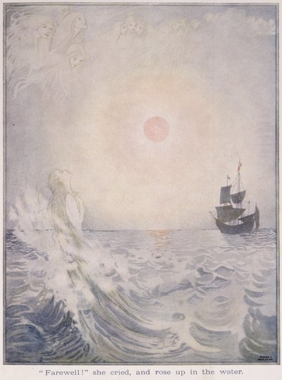 Búcsú, sírt és felkelt a vízben, a „Kis hableány” című művéből Hans Christian Andersen (1805-75) „Fairy Tales” című könyvében, 1920 (akvarell papíron) alkotó: Honor Charlotte Appleton