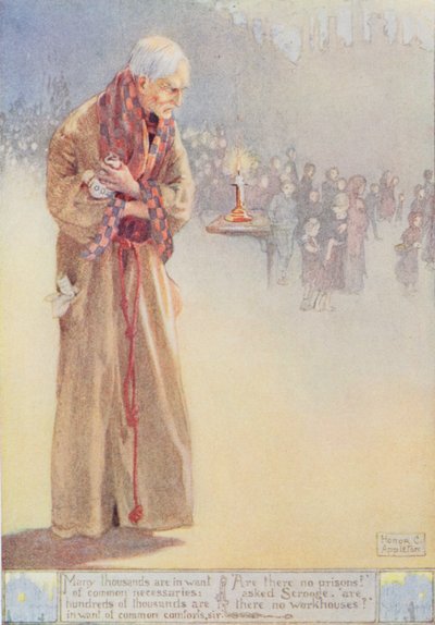 „Scrooge Regarding the Poor”, illusztráció Charles Dickens (1812-70) „A Christmas Carol” (1843) című művéhez (színes litó) alkotó: Honor Charlotte Appleton