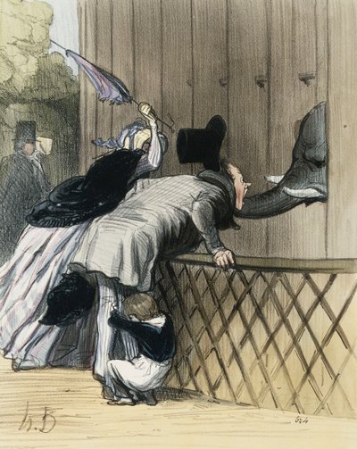 Egy ijedtség a Jardin des Plantesban, Honore Daumier, Aubert et Compagnie "Les Etrangers a Paris" című művéből, 1844 alkotó: Honoré Daumier